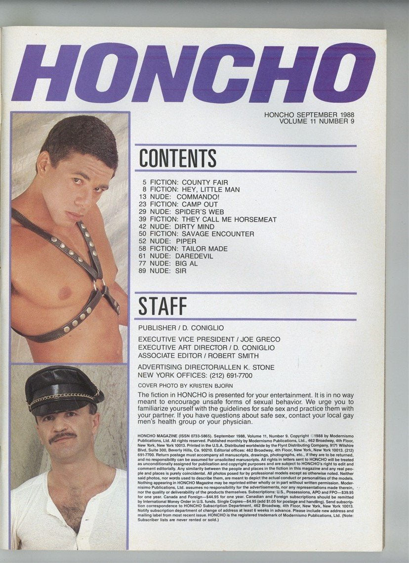 Honcho 1988 Flavio, Kristen Bjorn, Robert Laliberte 98pgs Gay Leatherm –  oxxbridgegalleries