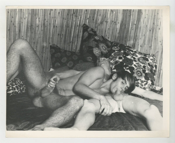 Happy Hippie Couple Playful Hairy Men 1970 Original 8x10 Double Weight Gay Nude Photo J13079