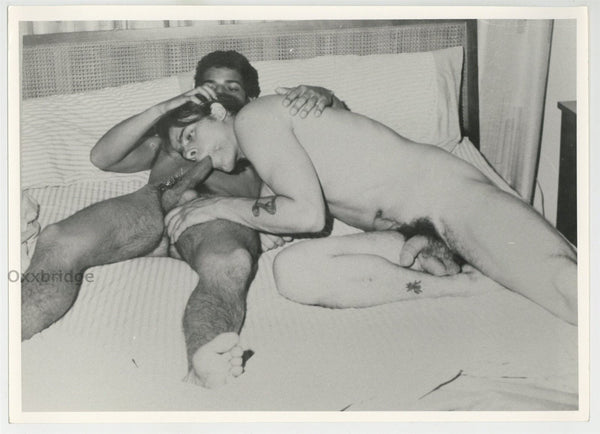 Tattooed Nude Male Oral Sex 1960 Vintage Gay Photo 7x10 Original Double Weight Photograph J13142