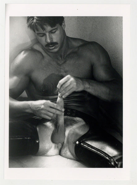 Max Schling 1990 Leather Hairy Beefcake RIP Colt 5x7 Moustache Jim French Gay Nude Photo J13196