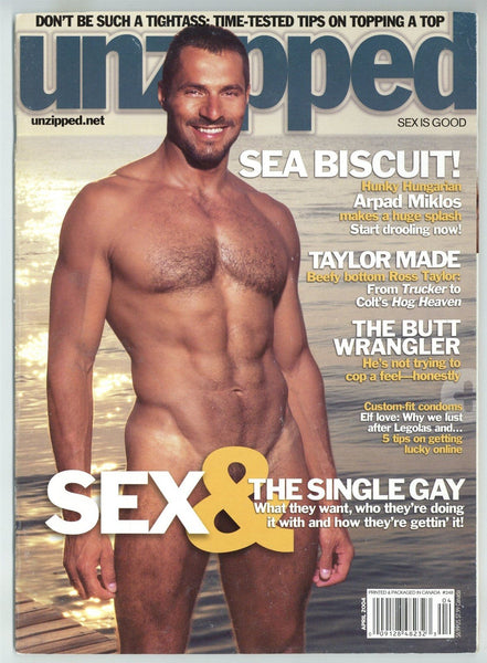 Unzipped April 2004 Specialty Publications Ross Taylor, Colt Studios 82pgs Arpad Miklos, Whiplash Studios Gay Magazine M23783