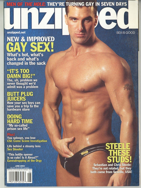 Unzipped 2003 Chris Steele, Sebastion Steele 82pgs Michael Brandon, Dudley Saunders Gay Magazine M24166