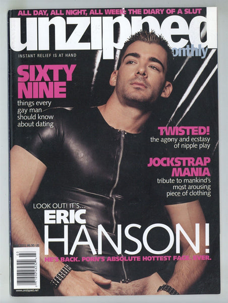 Unzipped 2001 Eric Hanson, Brian Hess, Steve Hurley 82pgs Gay Pinup Magazine M29498