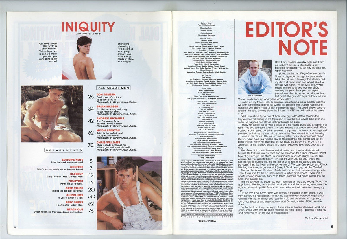 Iniquity 1993 Andrew Michaels, Chris Williams, Mitch Preston, Brian Ma ...