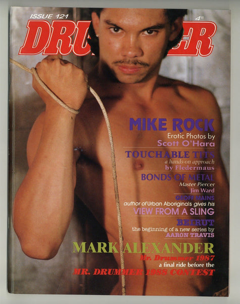 Drummer #121 Mike Rock 1988 Mark Alexander, Larry Townsend, Fledermaus 100pgs Gay Magazine M31734