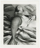 Playful Lusty Woman 1950 Perky Nipples, Silk Stockings Masturbation 5x4 Vintage Nude Photo Q9454