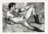 Max Schling 1990 Serious Stare Tanned Leather Beefcake RIP Colt 5x7 Moustache Jim French Gay Nude Photo J16055