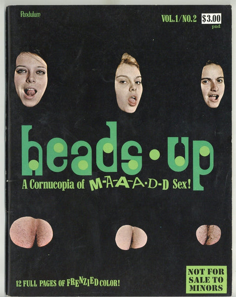 Heads Up V1#2 Pendulum 1970 Ed Wood Jr Counterculture 76pg Avante Garde Hippie Porn M22583