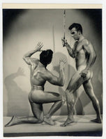 Bruce Of LA 1950 Gay Physique Fencing Duo Classic Beefcake Photo Handsome Q8181