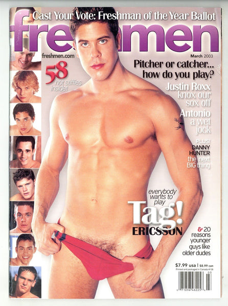 Freshmen March 2003 Justin Roxx, Tag Ericson, Antonio De Macelos 82pgs Gay Pinup Magazine M23901
