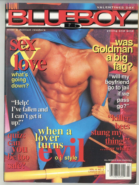 Blueboy Feb 1995 Brad Hunt, Jake Johnson, Jeff Austin 100pgs Cort Stevens, Bo Summers Gay Pinup Magazine M24094