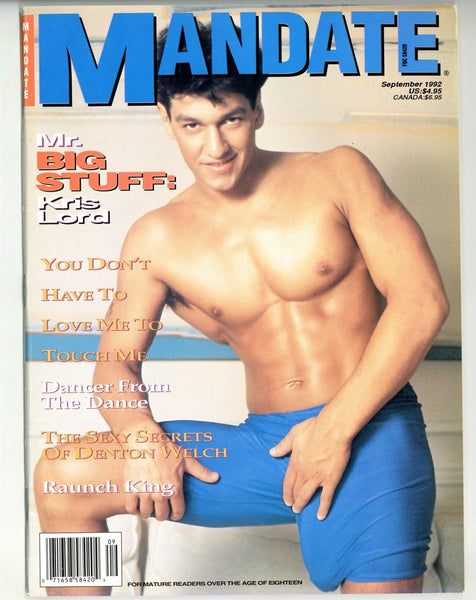 Mandate Sept 1992 Kris Lord, Falcon Studios 100pgs Terry Studios, Roberto Roma, Cityboy Gay Magazine M24281
