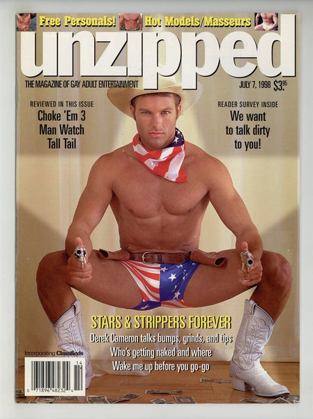 Unzipped 1998 Derek Cameron, Dave Russell 50pg Cowboy Gay Pinups Magazine M24391