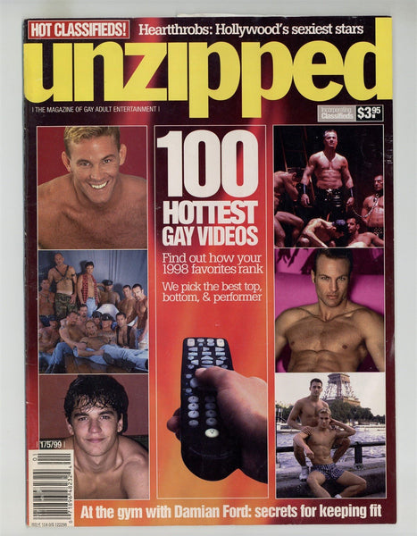 Unzipped 1999 Drew Damon &100 Hot Gay Video Picks 50pgs Pinup Magazine M25337