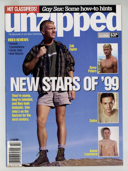 Unzipped 1999 Drew Peters, Aaron Lawrence, Mike Branson 50pgs Gay Pinup Magazine M25347