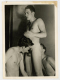 Homoerotic Threesome 1960 Vintage Playful Beefcake Men 5x7 Gay Nude Photo J11139