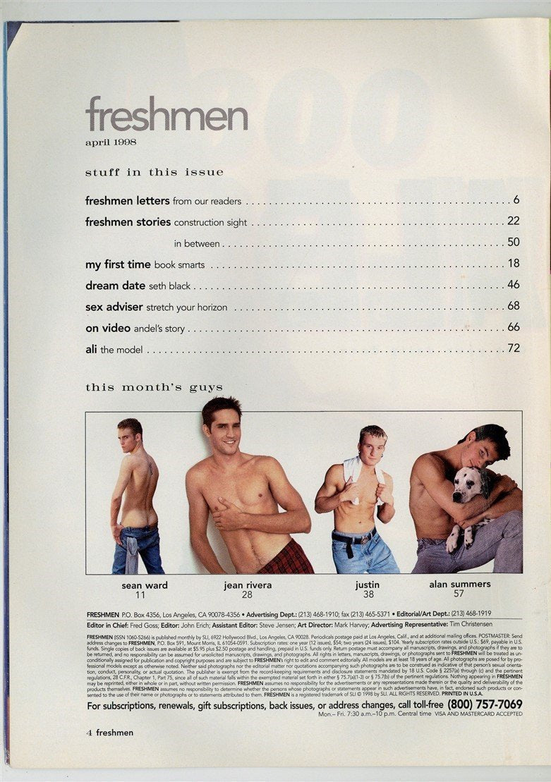 Freshmen 1998 Sean Ward, Jean Rivera, Alan Summers 74pgs Gay Pinup Mag ...